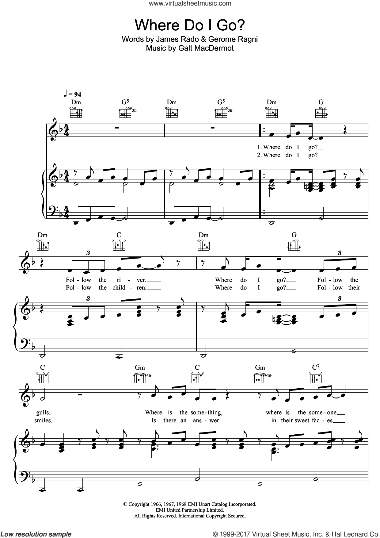 Where Do I Go? (from 'Hair') sheet music for voice, piano or guitar