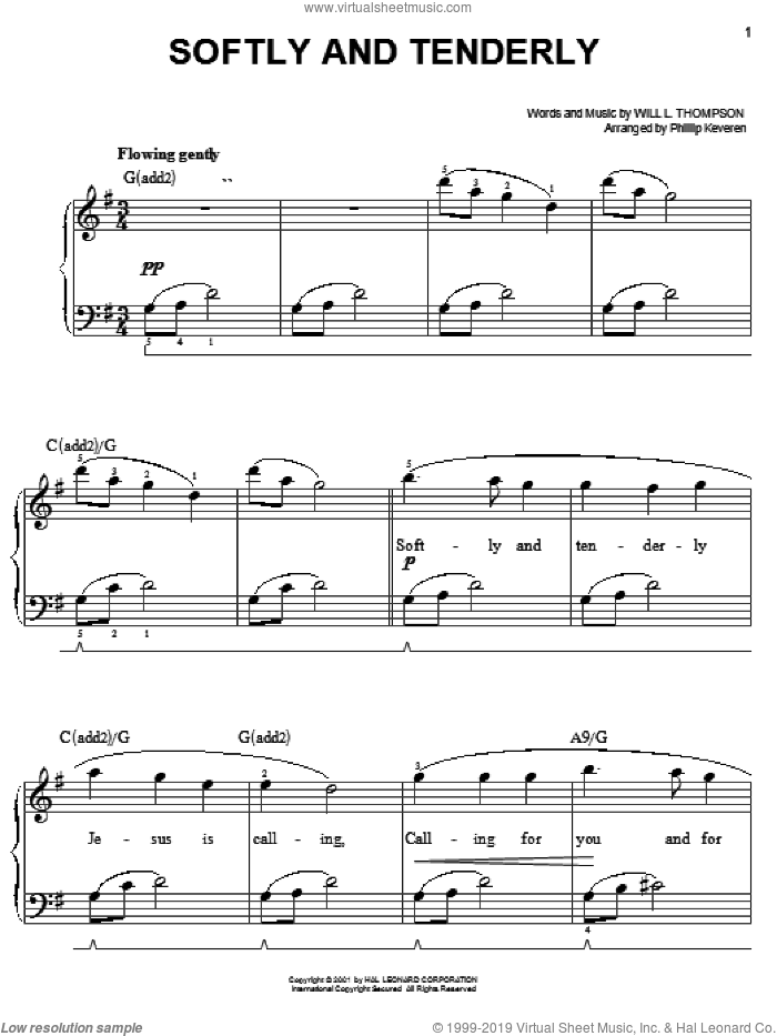 Softly And Tenderly (arr. Phillip Keveren), (easy) sheet music for ...