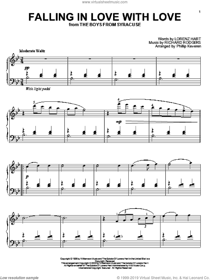 Falling In Love With Love (arr. Phillip Keveren) sheet music ...