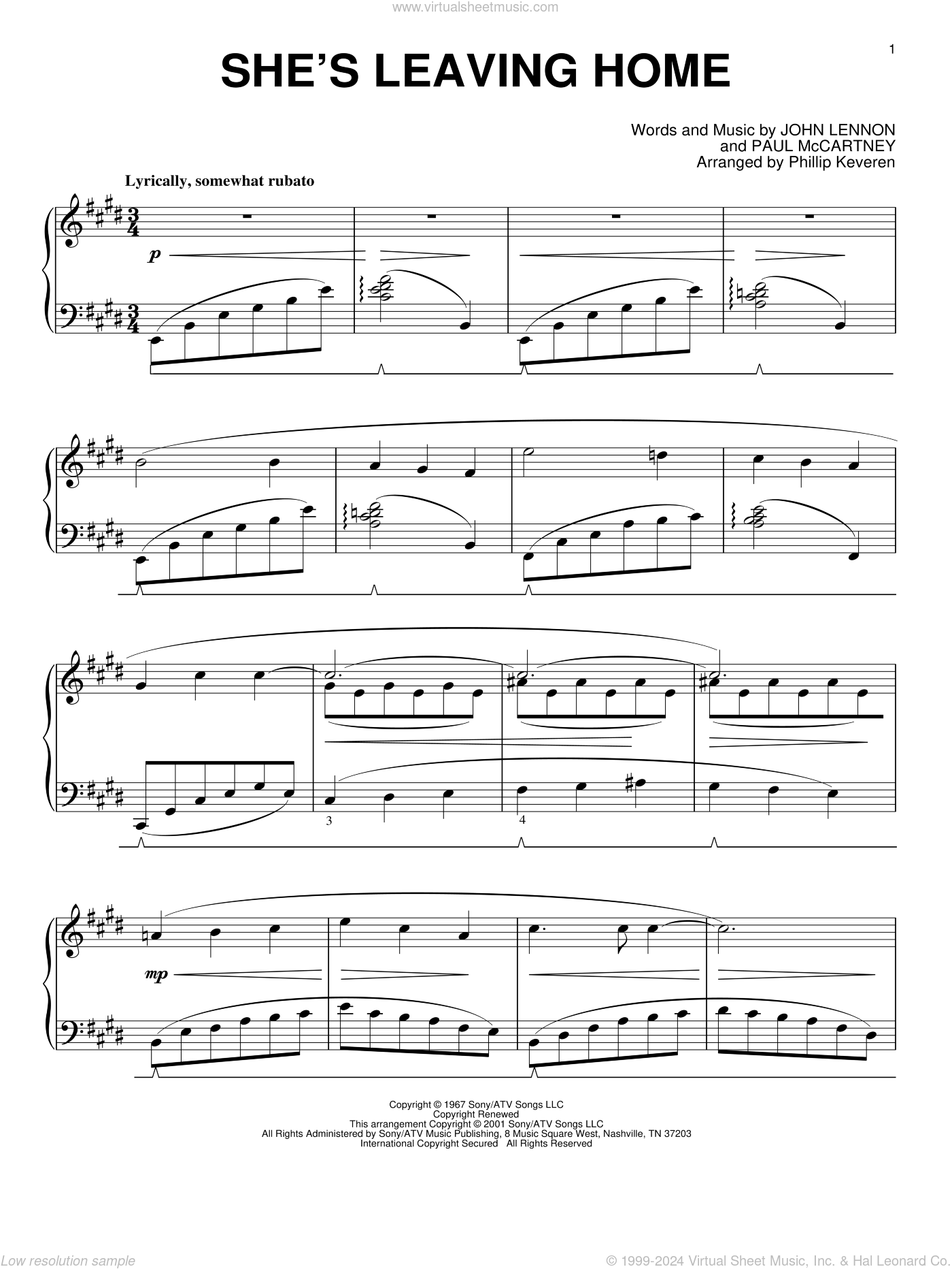 Beatles - She's Leaving Home sheet music for piano solo [PDF]