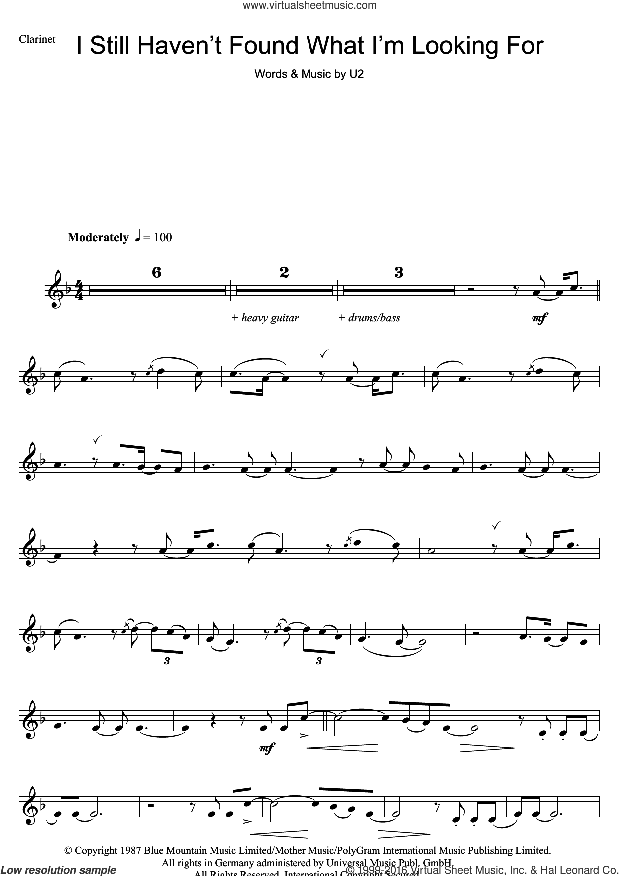 U2 I Still Haven T Found What I M Looking For Sheet Music For Clarinet Solo