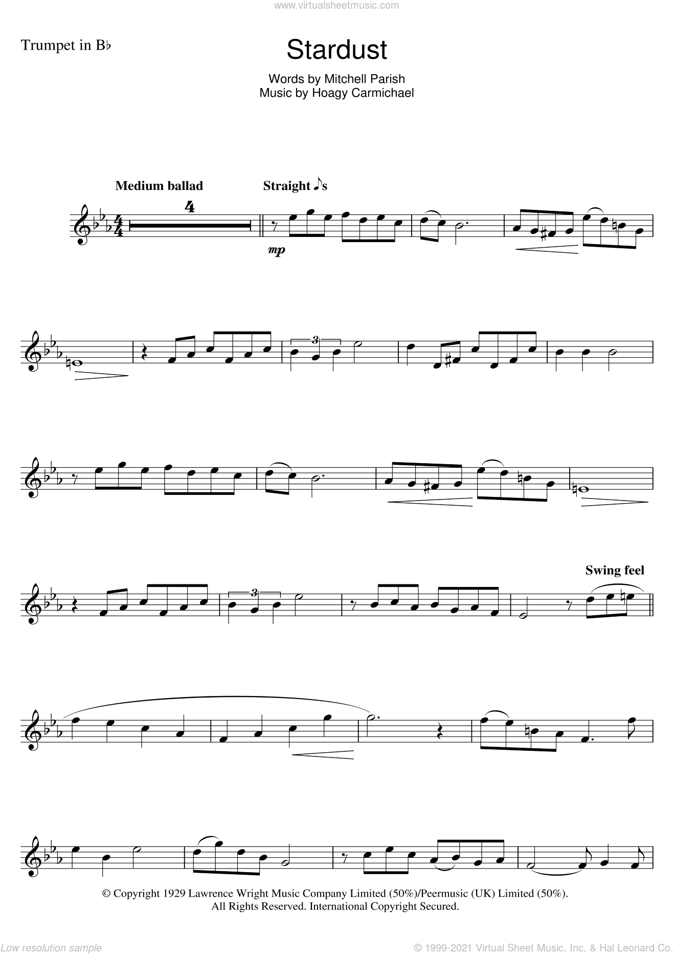 Carmichael - Stardust sheet music for trumpet solo [PDF]