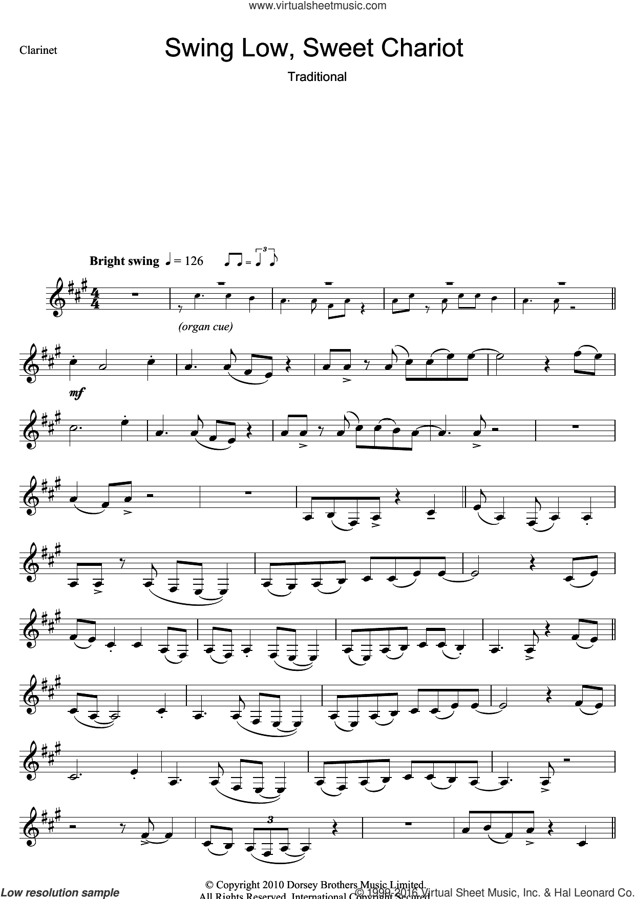 Swing Low, Sweet Chariot sheet music for clarinet solo [PDF]