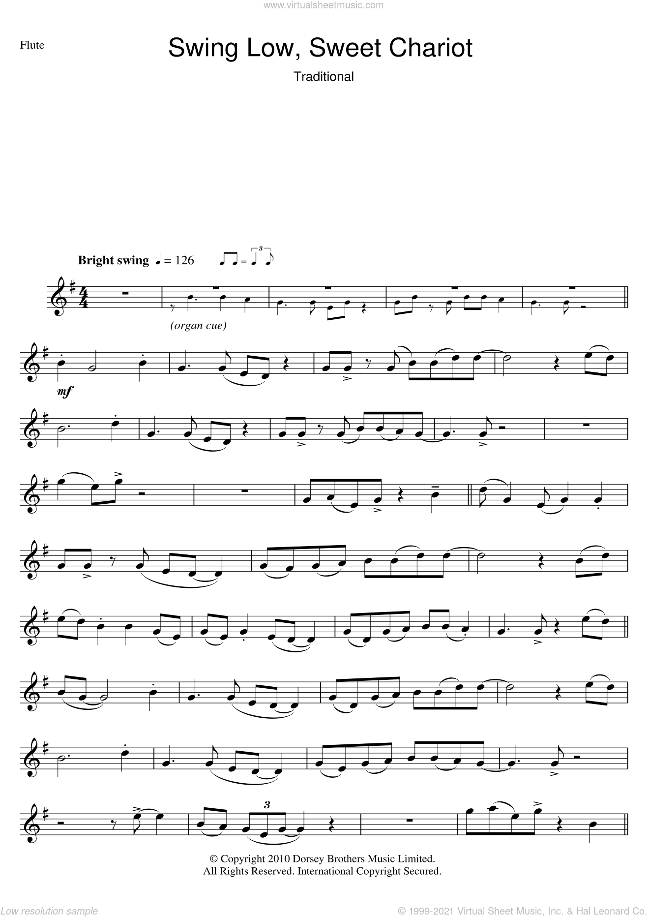 Swing Low Sweet Chariot Sheet Music For Flute Solo Pdf