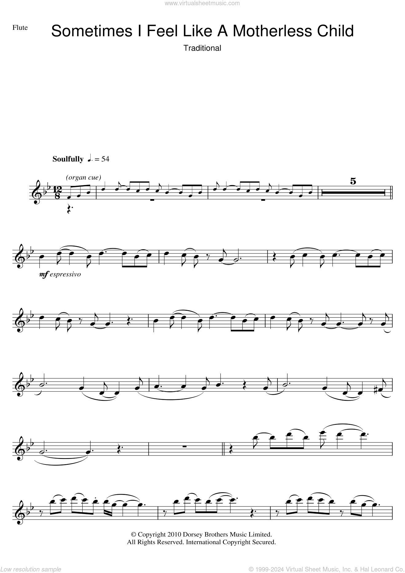 Sometimes I Feel Like A Motherless Child sheet music for flute solo