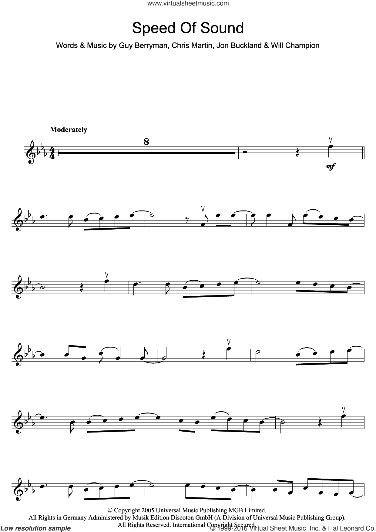 Coldplay Speed Of Sound sheet music for violin solo (PDF)