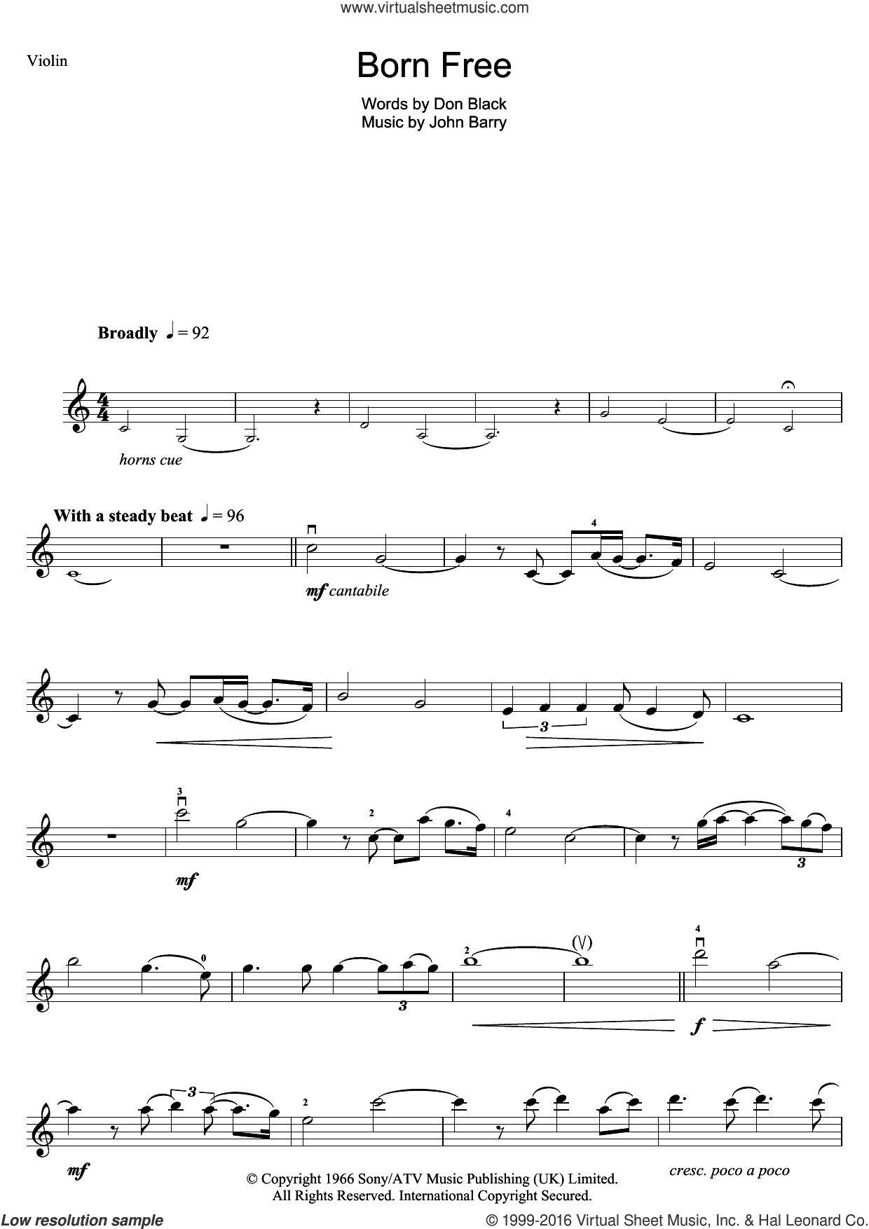 Monro Born Free Sheet Music For Violin Solo Pdf