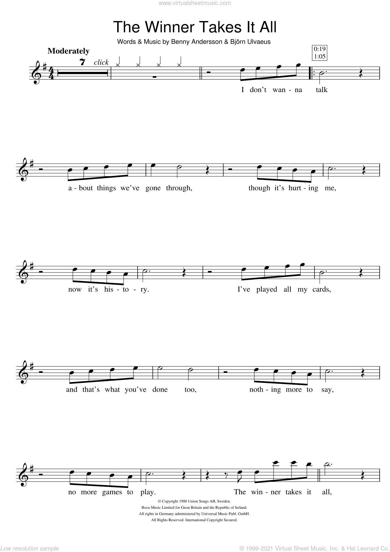 Dominerende Halvkreds stål The Winner Takes It All sheet music for flute solo (PDF)