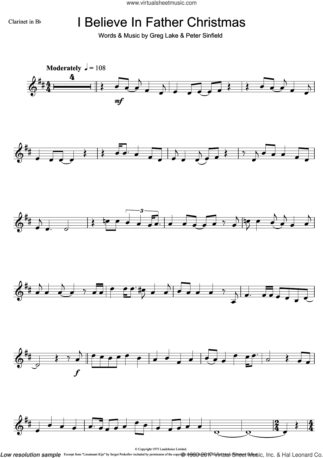 I Believe In Father Christmas sheet music for clarinet solo (PDF)