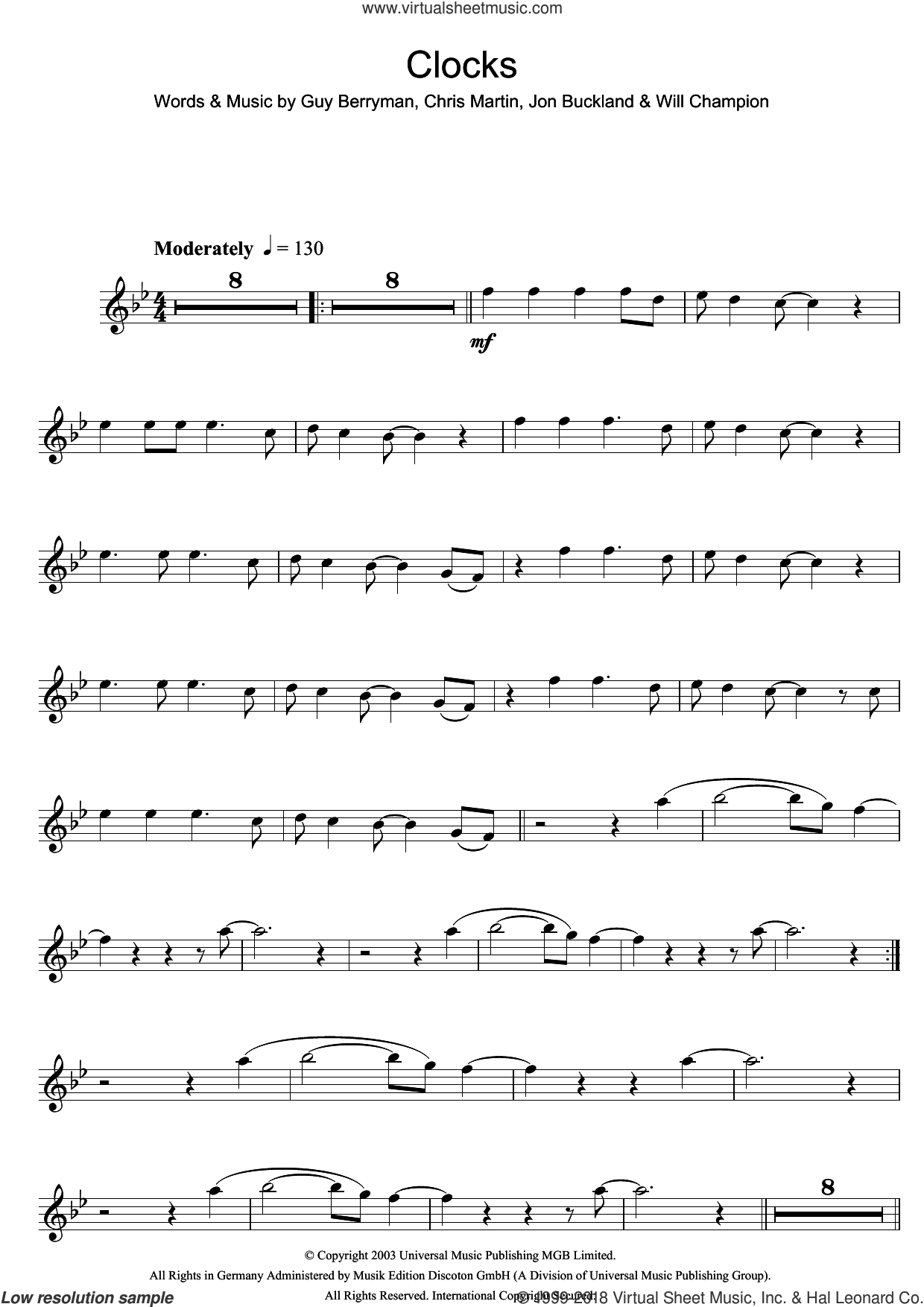 Coldplay - Clocks sheet music for flute solo [PDF-interactive]