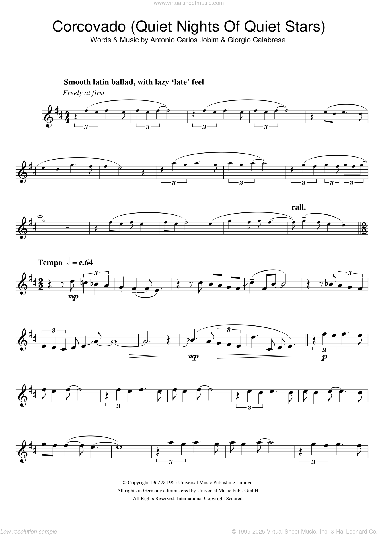 Corcovado (Quiet Nights Of Quiet Stars) sheet music for tenor saxophone