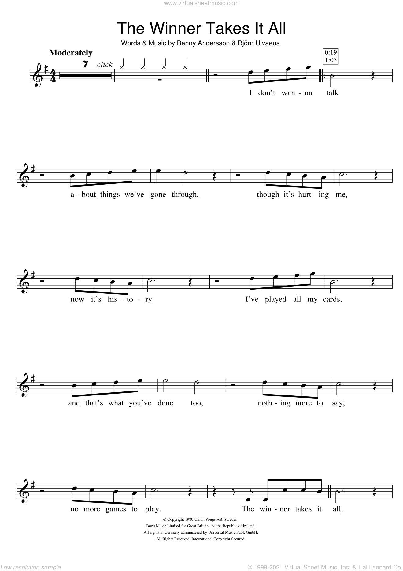 ABBA - The Winner Takes It All sheet music for violin solo [PDF]