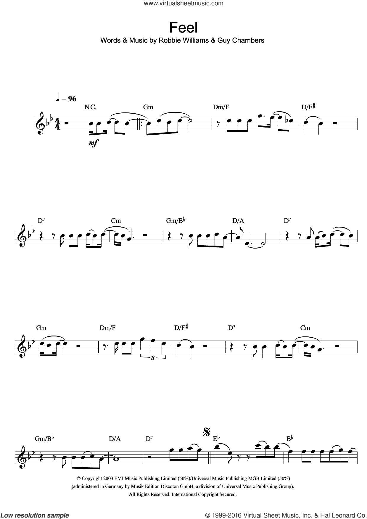 Williams - Feel sheet music for flute solo [PDF]