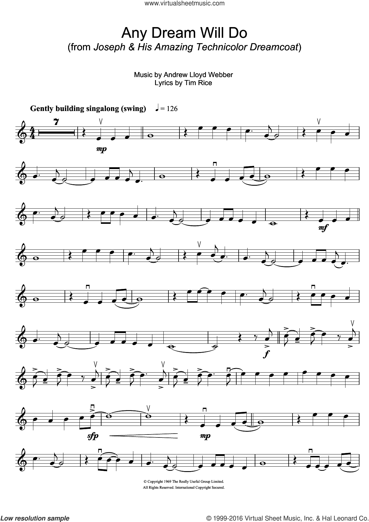 Webber Any Dream Will Do From Joseph And The Amazing Technicolor Dreamcoat Sheet Music For Violin Solo V2