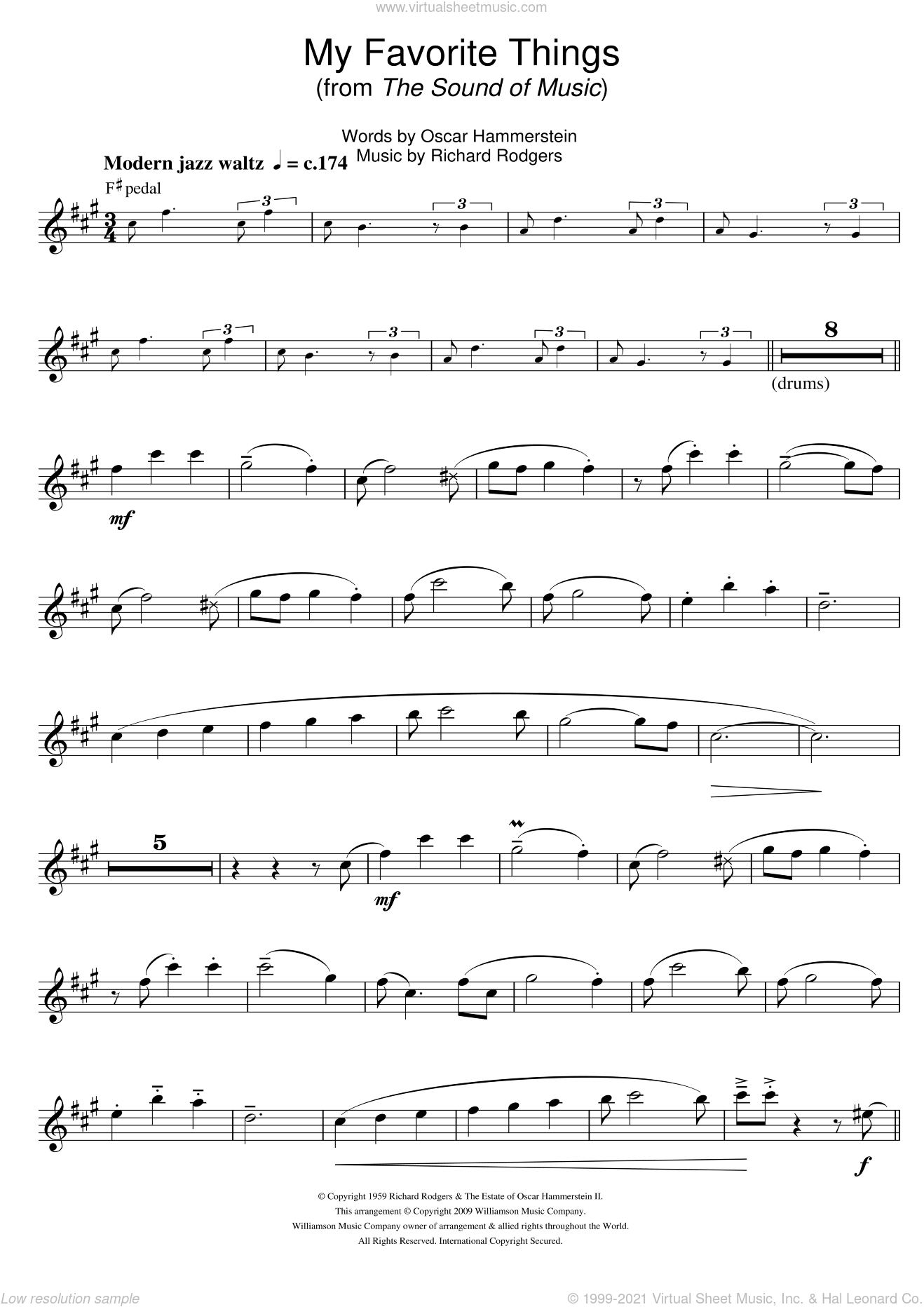 Hammerstein My Favorite Things From The Sound Of Music Sheet Music For Tenor Saxophone Solo