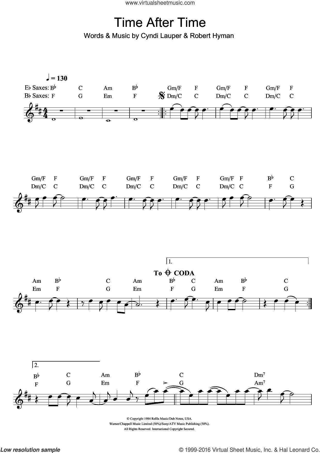 Time After Time sheet music for saxophone solo (PDF)