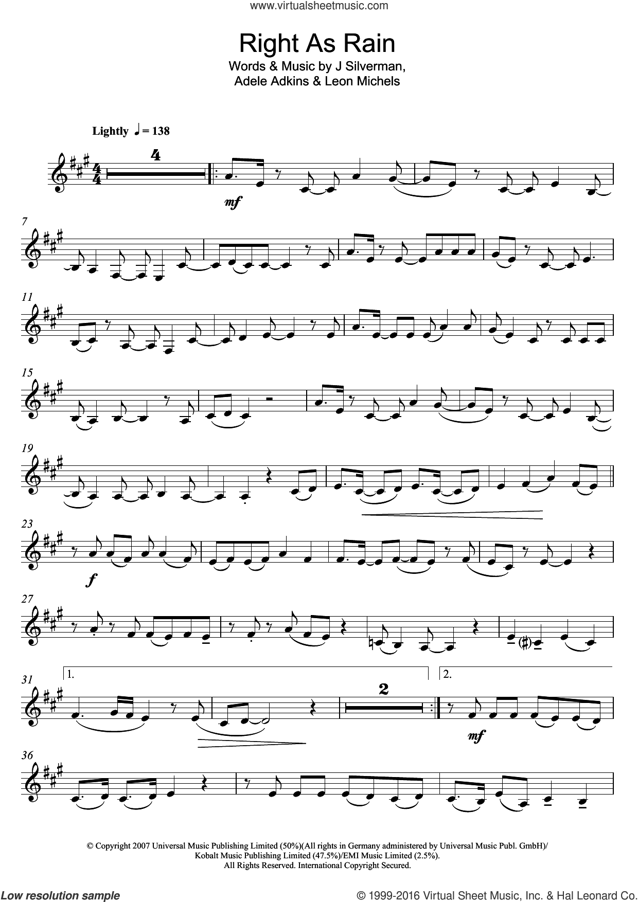 Right As Rain sheet music for solo (PDF)