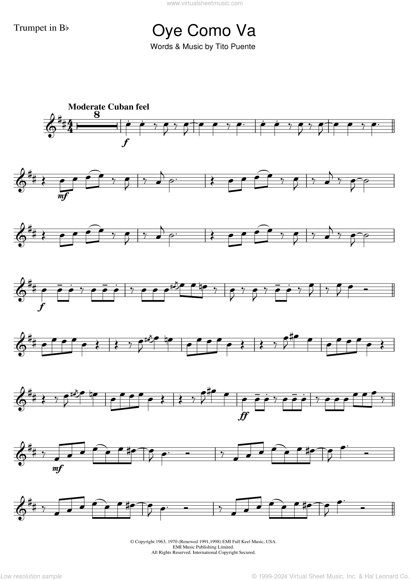 Oye Como Va sheet music for trumpet solo (PDF)