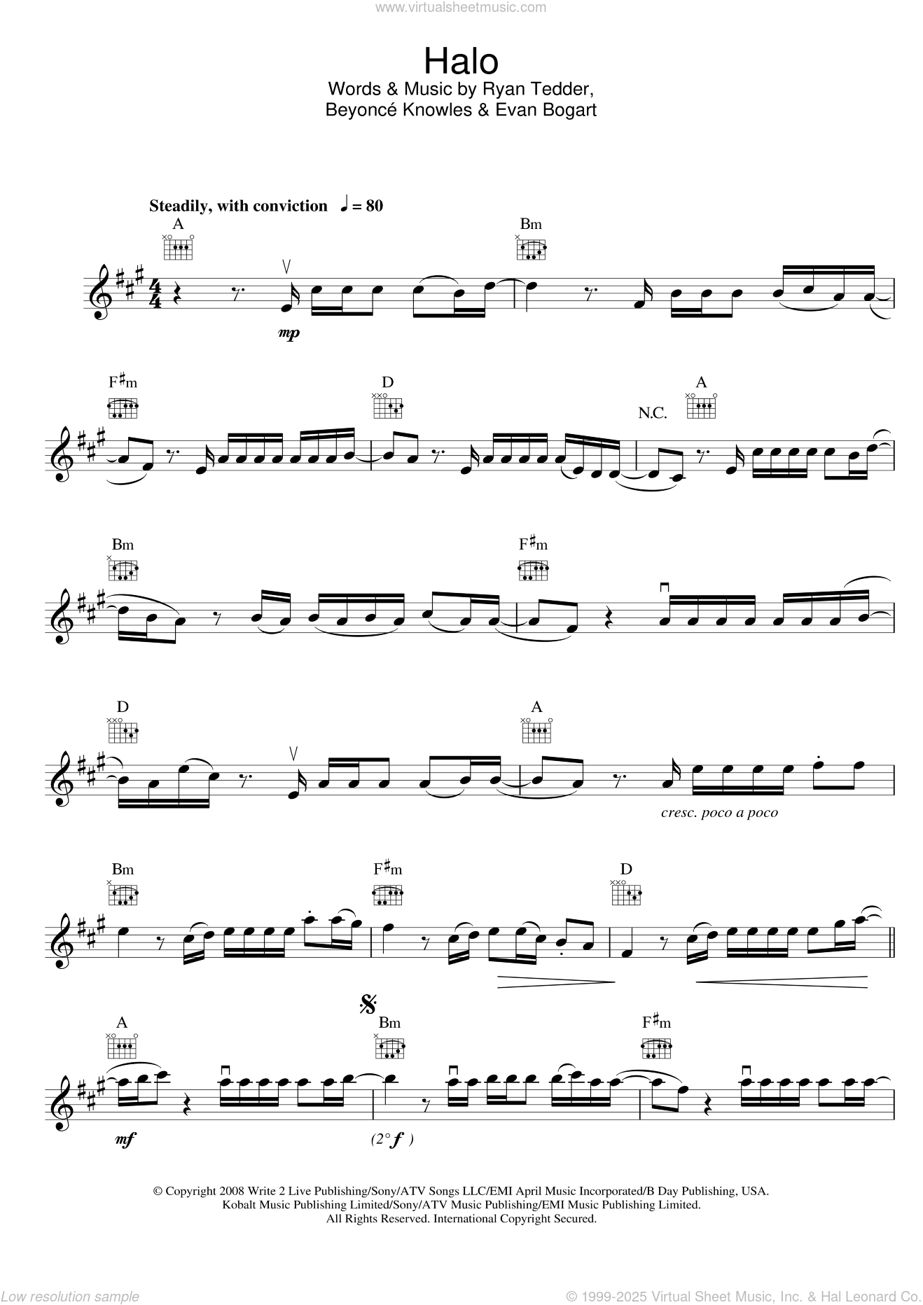 Beyonce - Halo sheet music for violin solo [PDF-interactive]