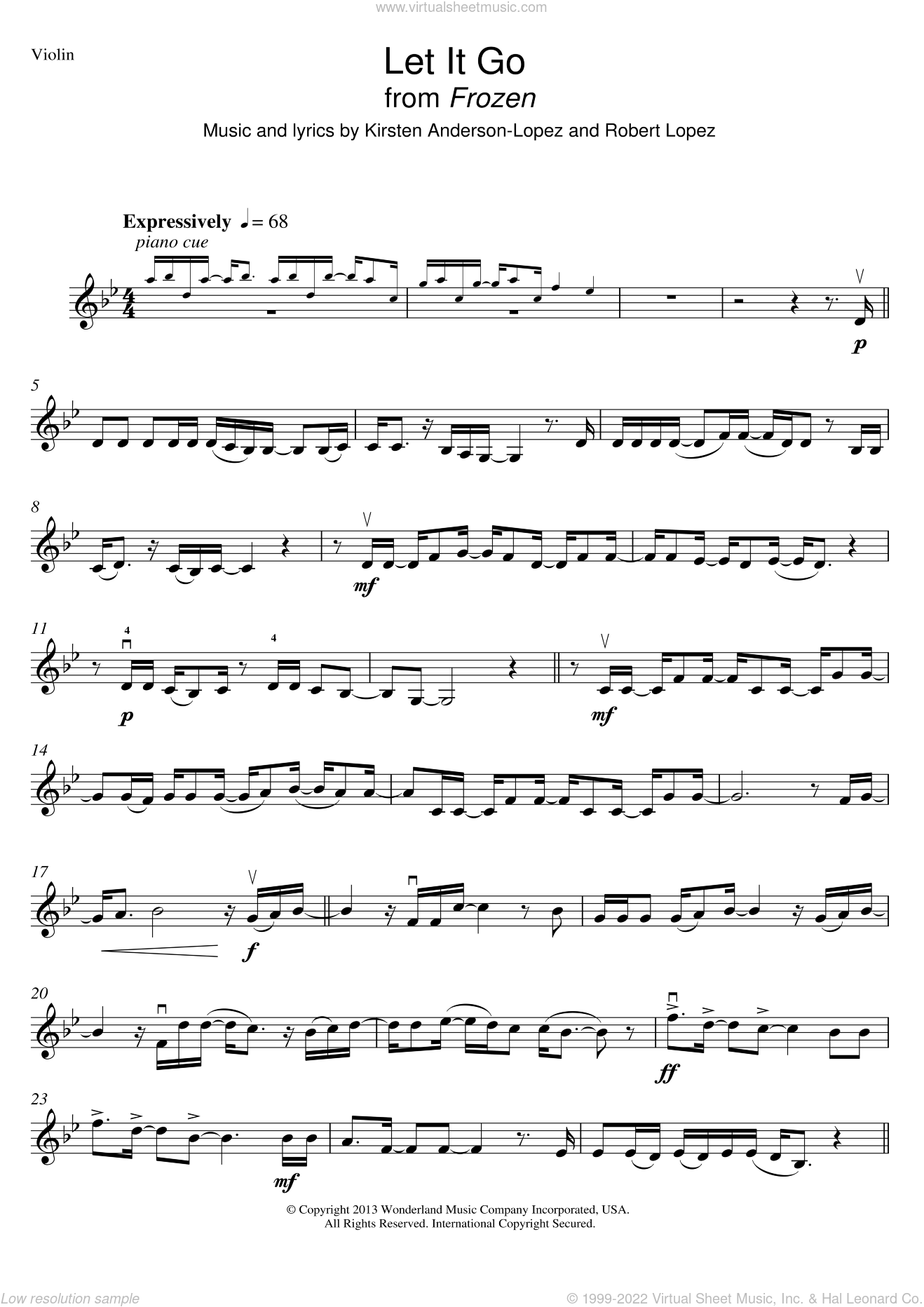 Idina Menzel: Let It Go (From Frozen) Sheet Music For Violin Solo