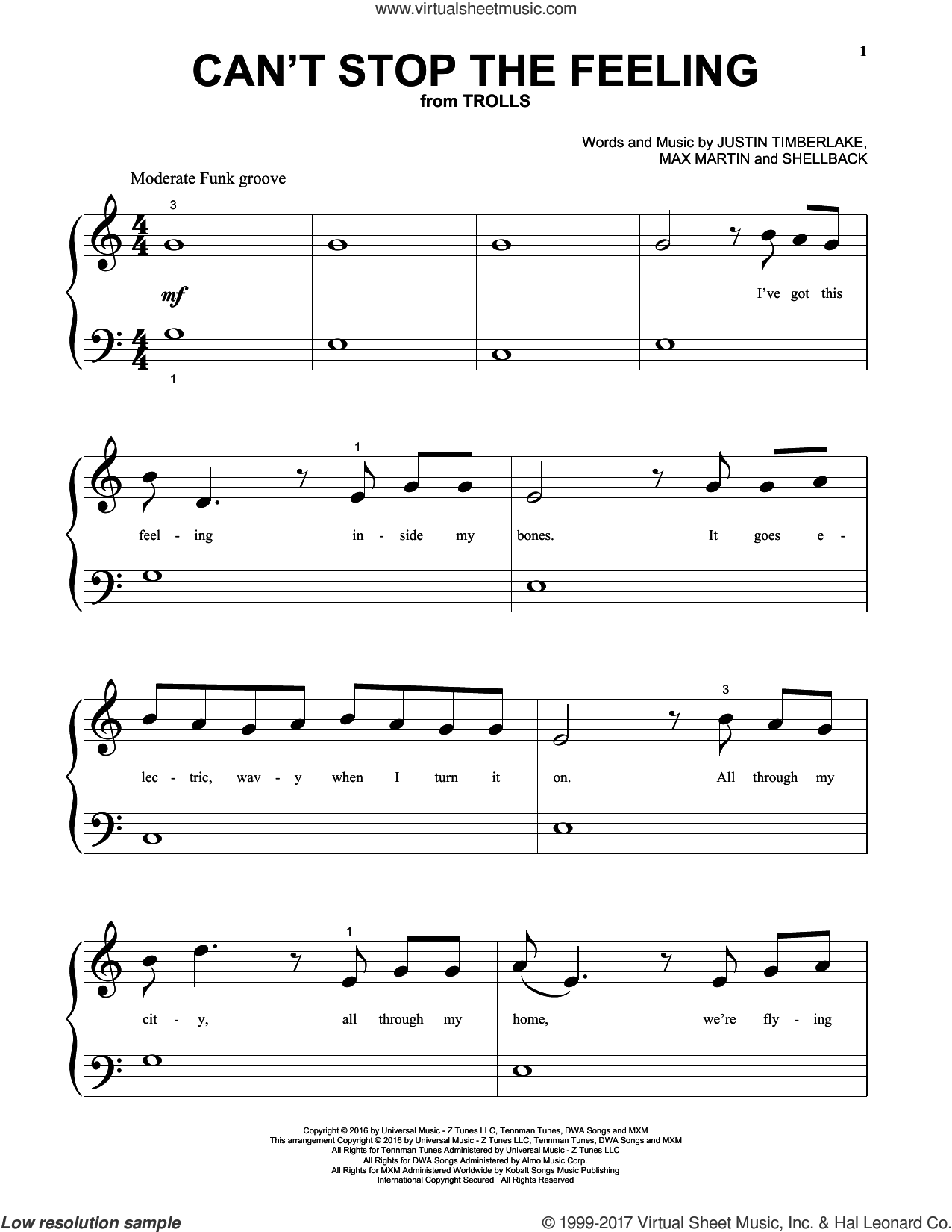 Can't Stop The Feeling sheet music (beginner version 2) for piano solo