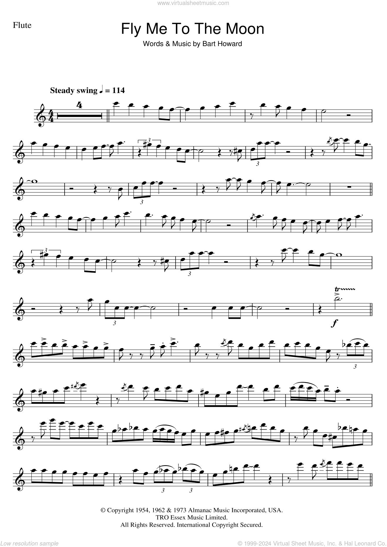 Julie London Fly Me To The Moon (In Other Words) sheet music for flute