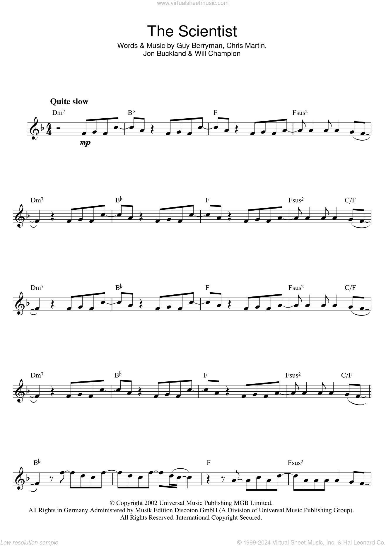 Coldplay - The Scientist sheet music for flute solo [PDF]