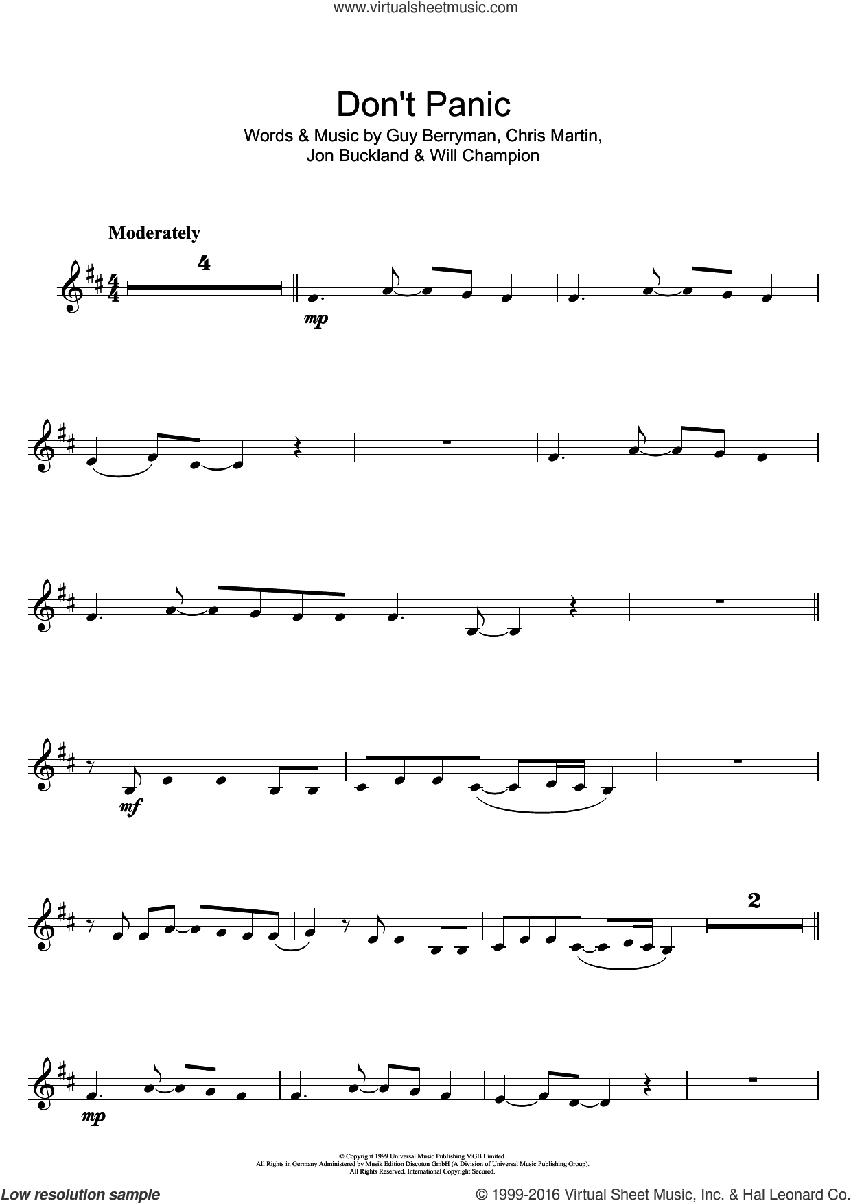 Coldplay - Don'T Panic Sheet Music For Clarinet Solo [PDF]