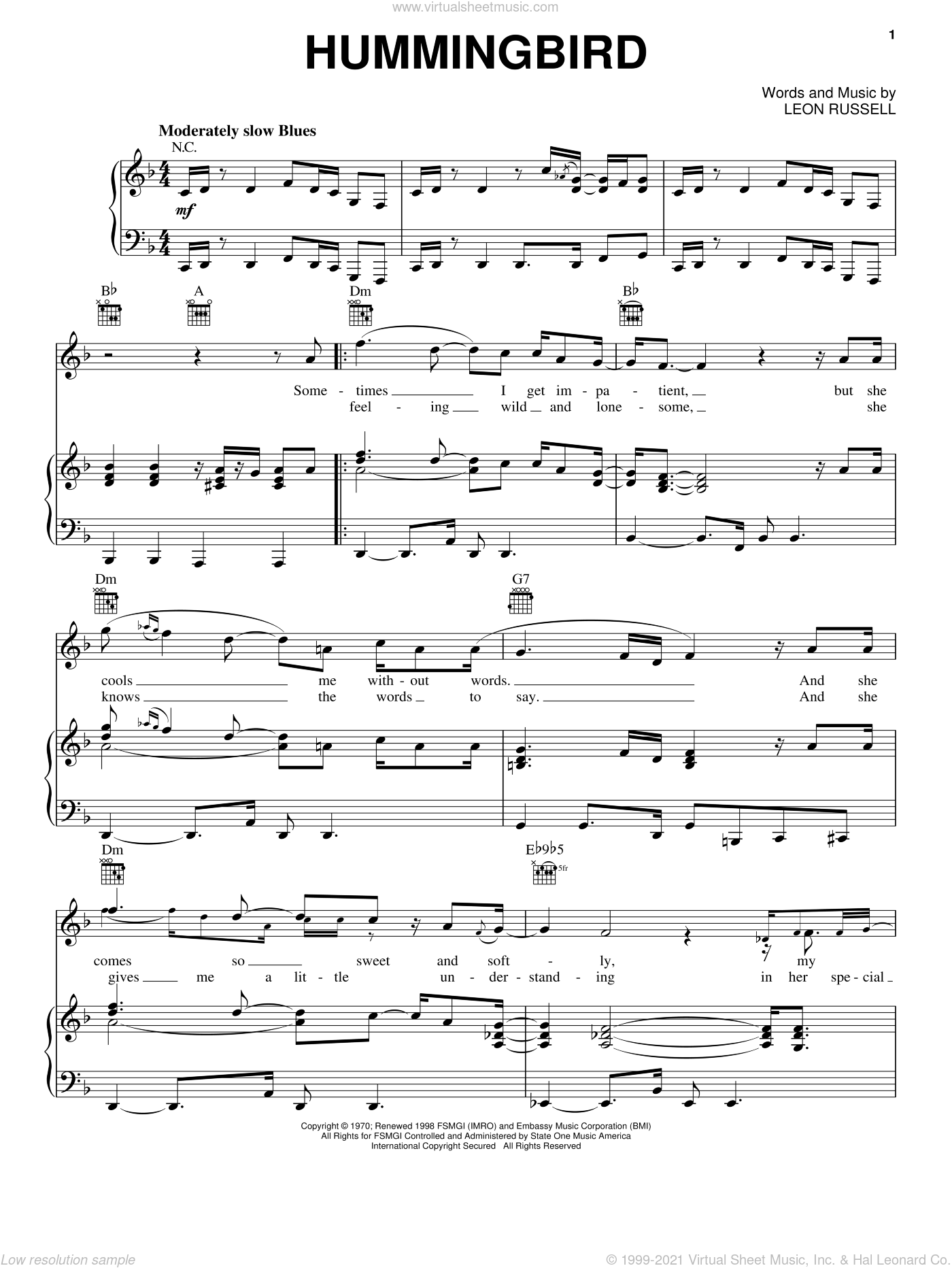 Russell Hummingbird Sheet Music For Voice Piano Or Guitar