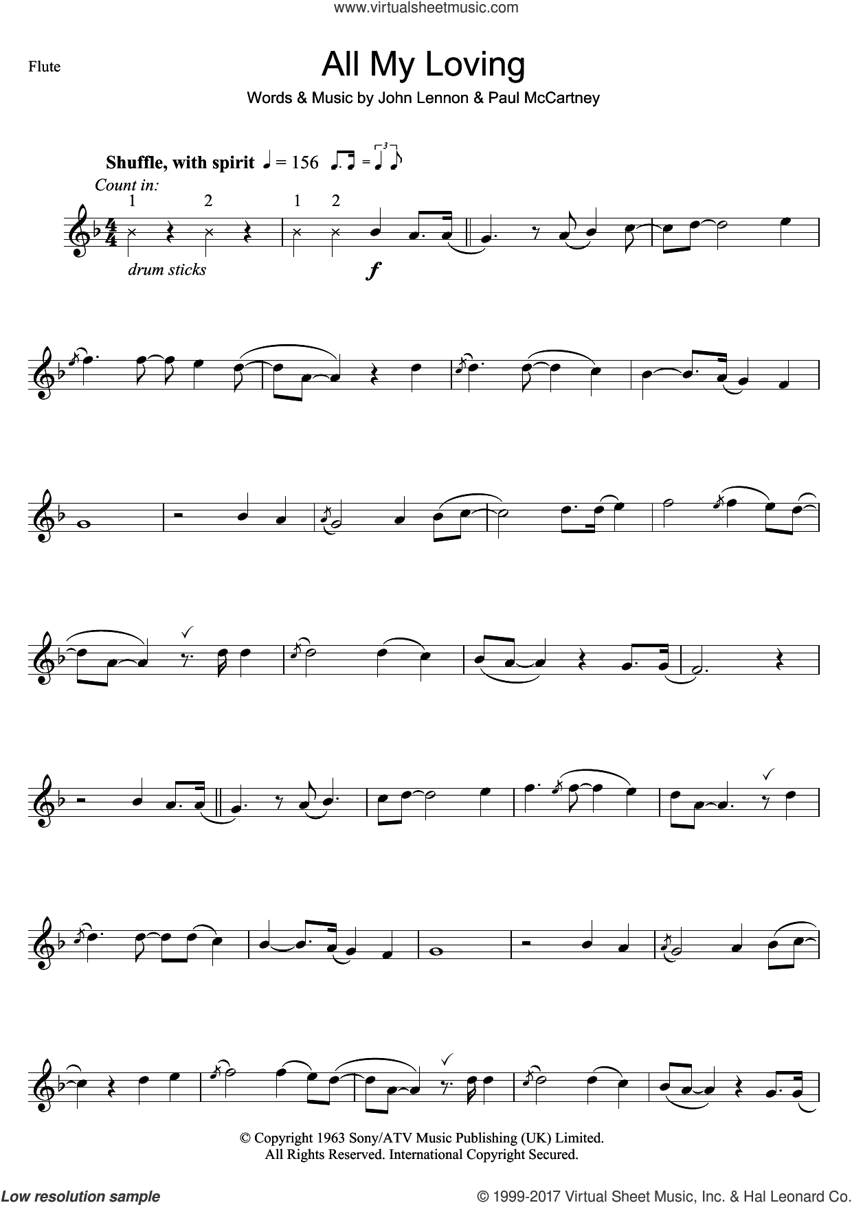 Beatles All My Loving Sheet Music For Flute Solo Pdf