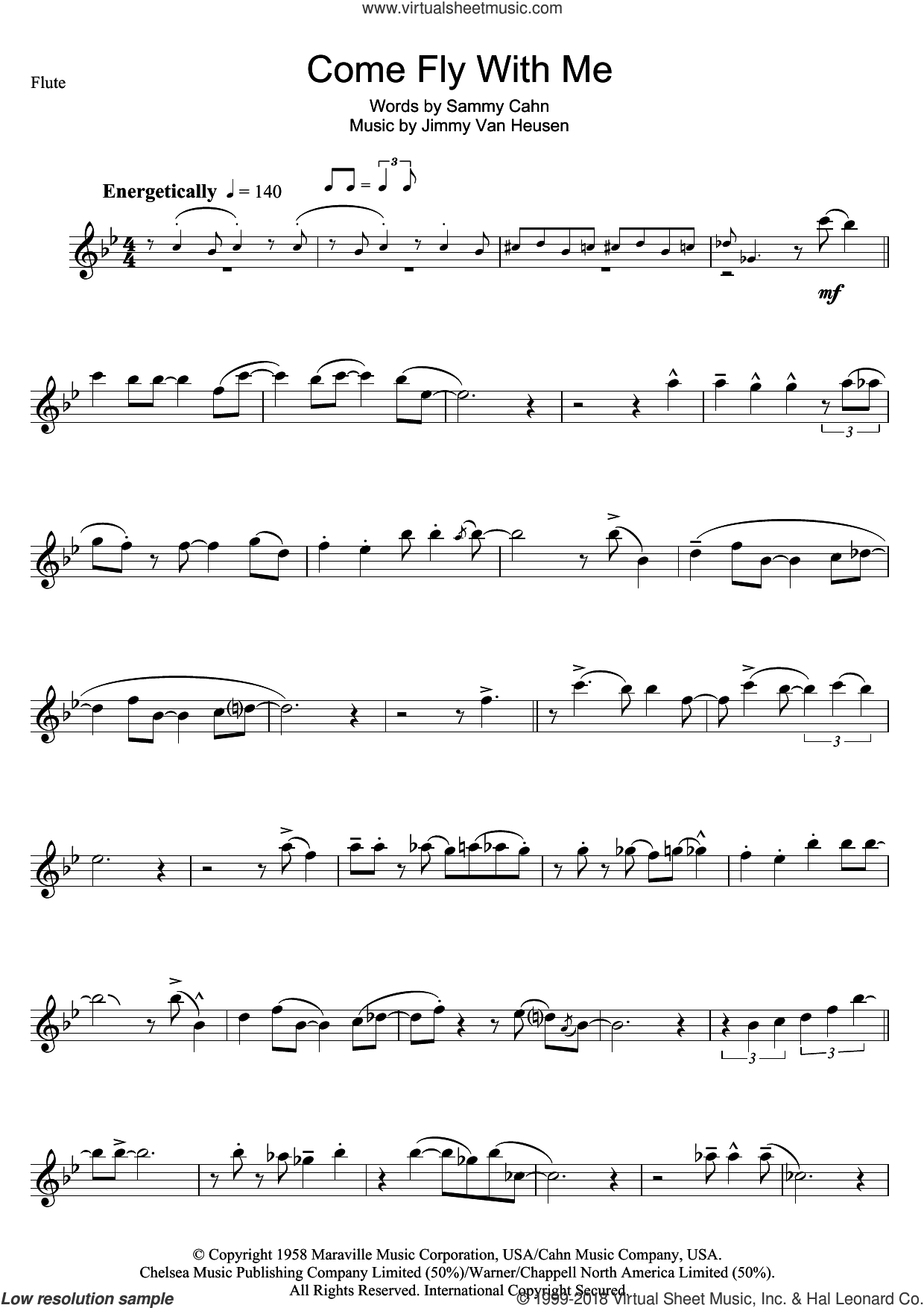 Frank Sinatra Come Fly With Me sheet music for flute solo (PDF)