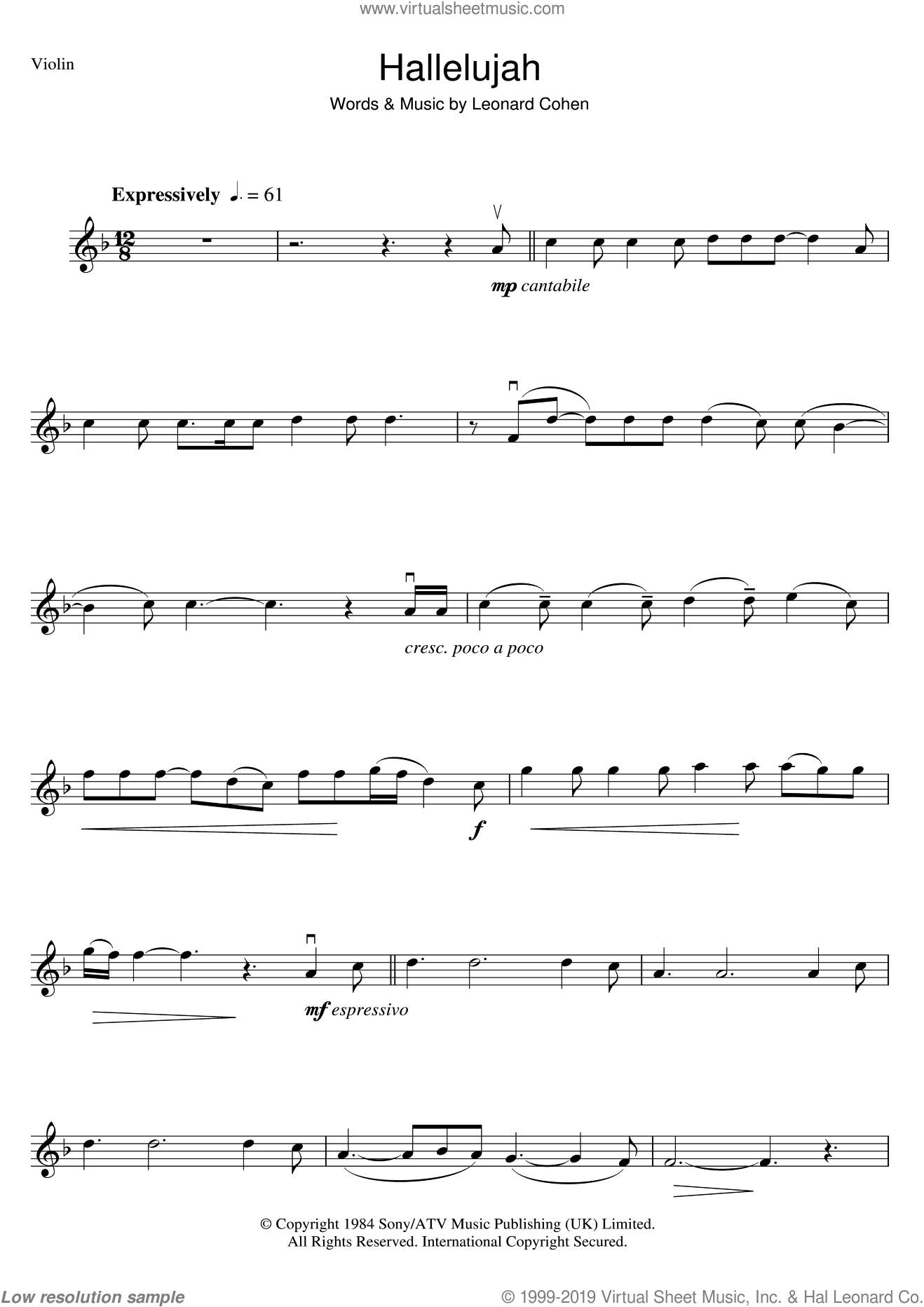 Burke Hallelujah Sheet Music For Violin Solo Pdf Interactive