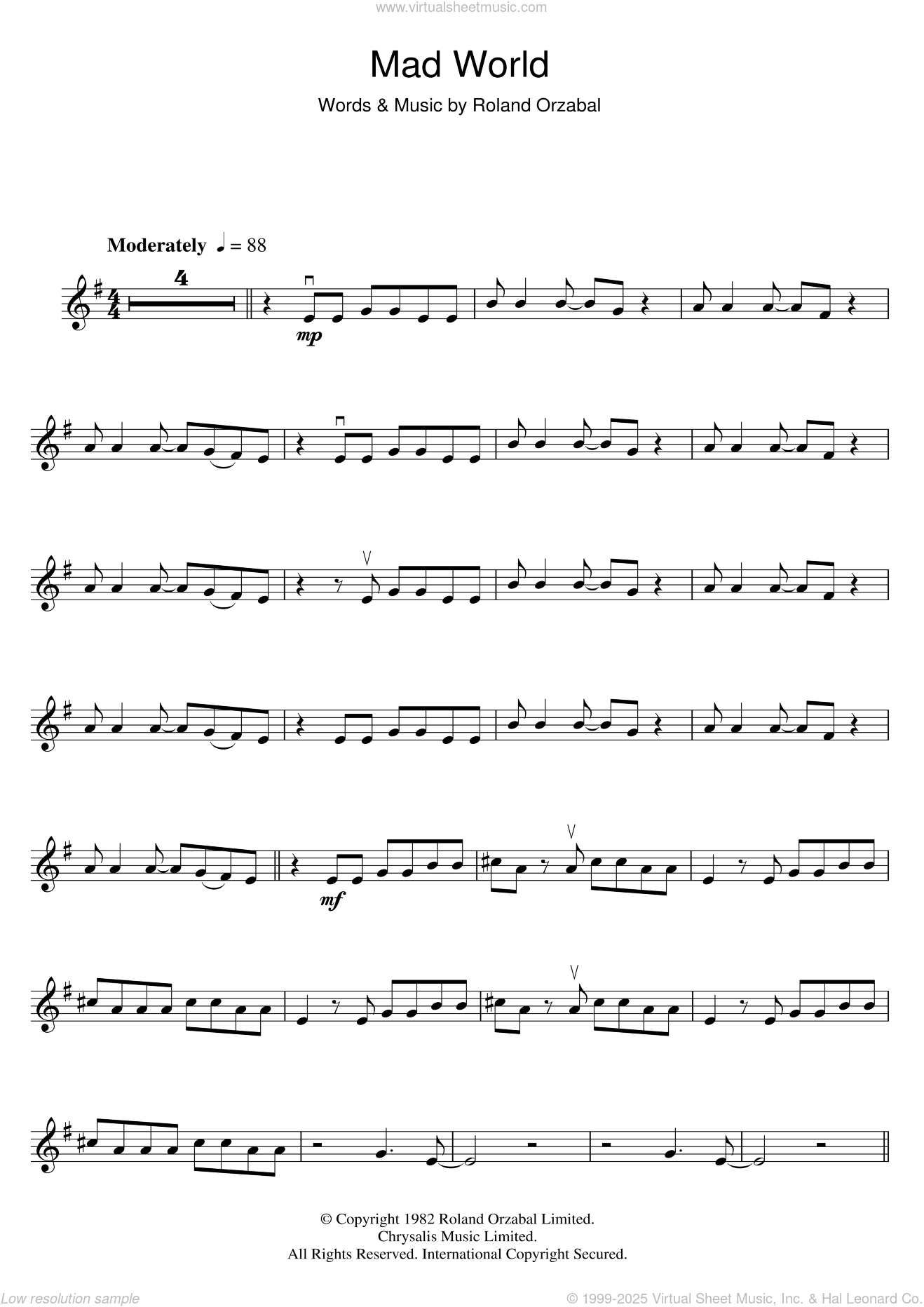 Mad World Sheet music for Piano, Violin (Solo)