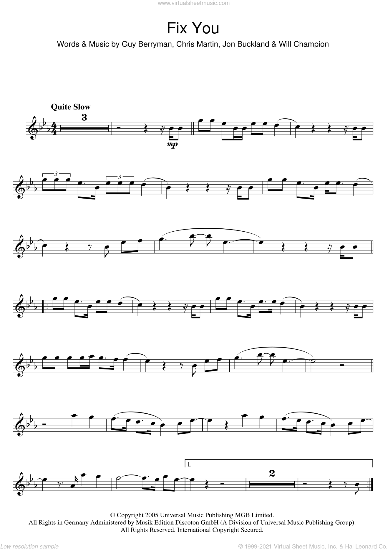 Fix You sheet music for flute solo (PDF-interactive)
