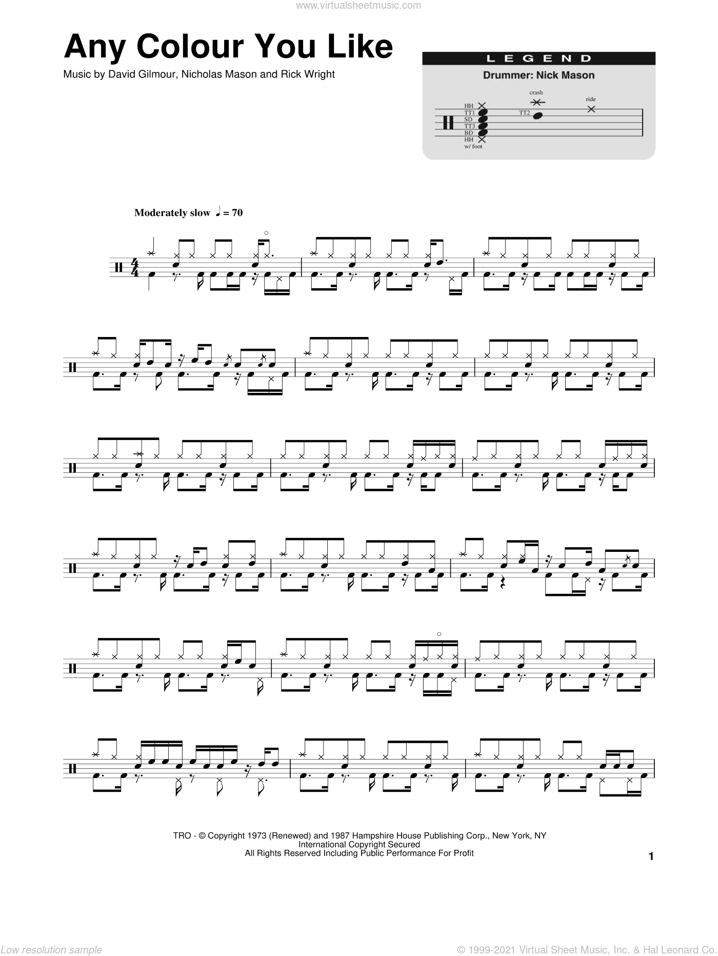 Floyd - Any Colour You Like sheet music for drums [PDF]