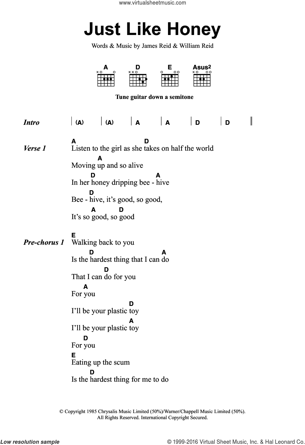 Just Like Honey sheet music for guitar (chords) (PDF)