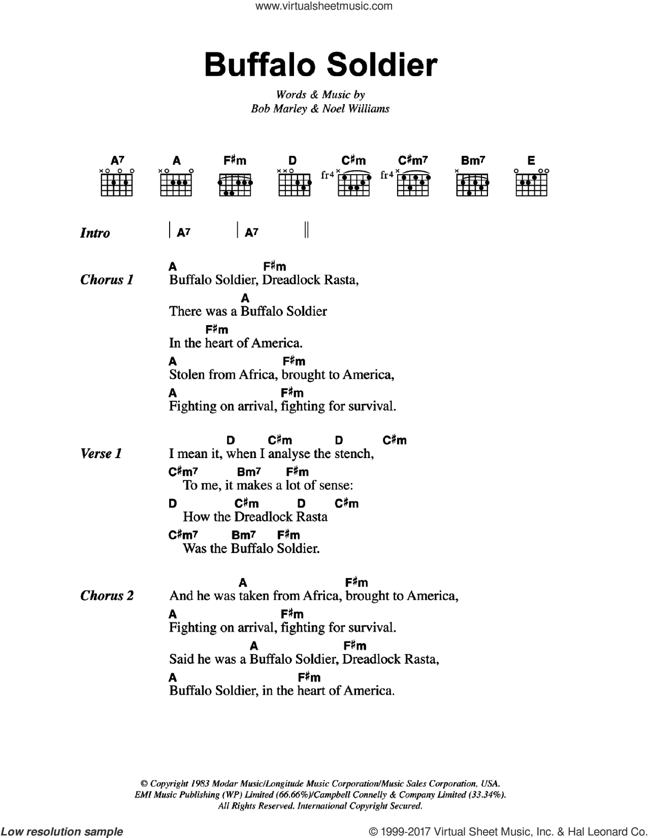 tæmme Gøre en indsats inkompetence Marley - Buffalo Soldier sheet music for guitar (chords) [PDF]
