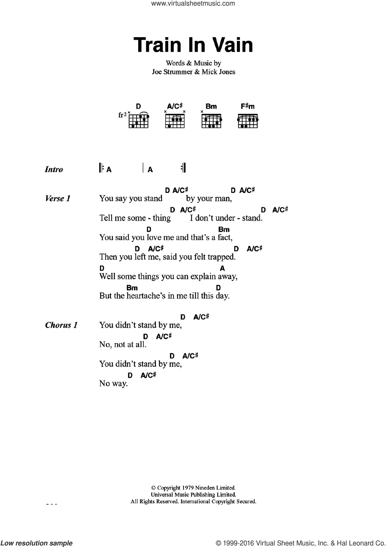 Train In Vain sheet music for guitar (chords) (PDF) v2