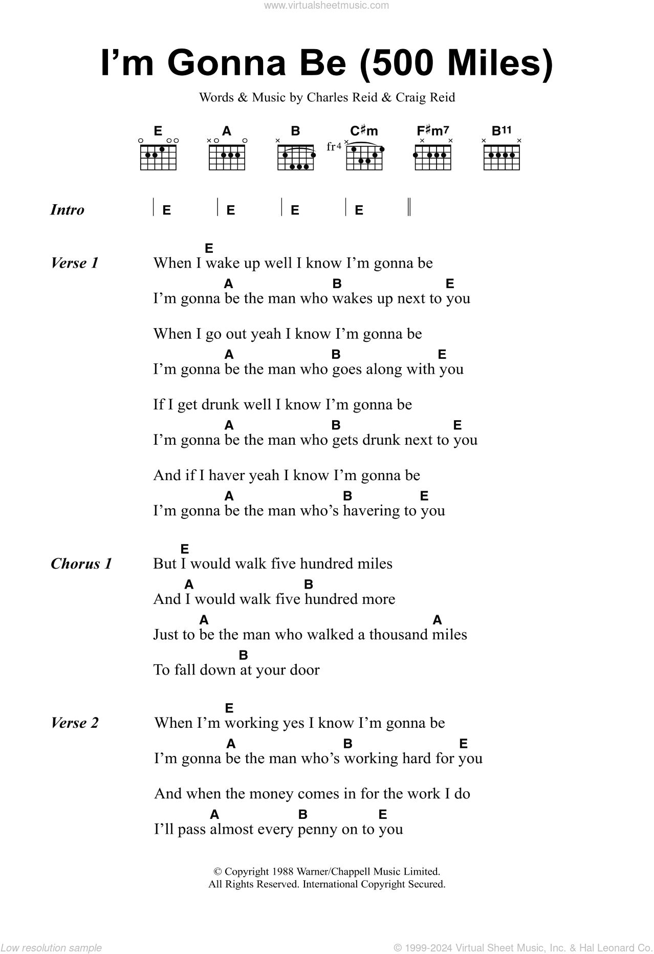 Im Gonna Be (500 Miles) sheet music for guitar (chords) (PDF)