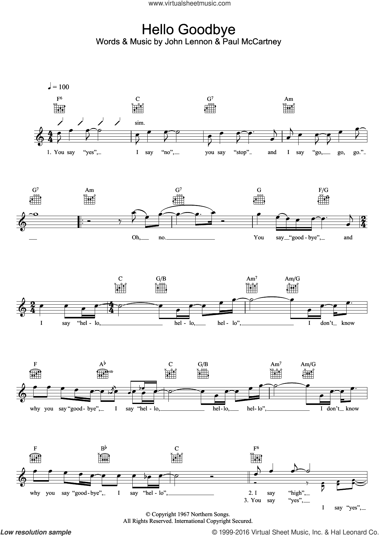 Hello Goodbye sheet music (fake book) (PDF)