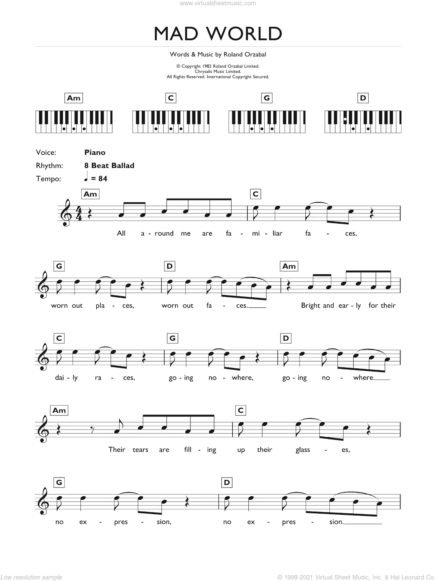Madworld Piano Sheet music for Piano (Solo) Easy