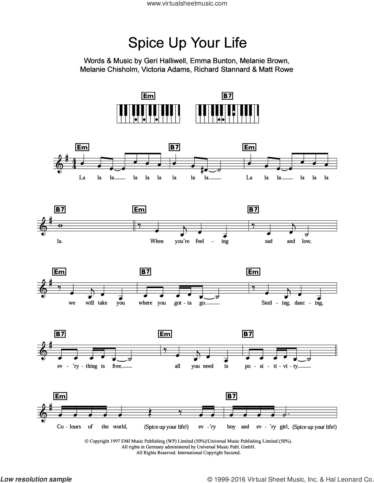 Spice Girls Spice Up Your Life sheet music for piano solo (chords