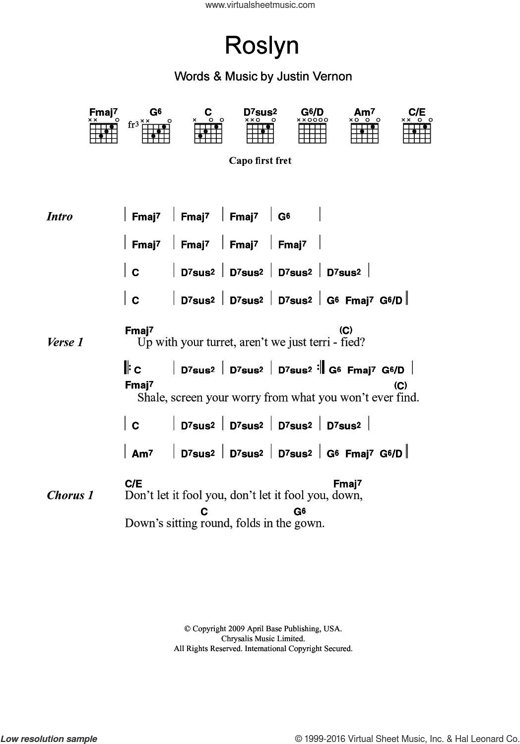 Lyrics to roslyn by bon iver