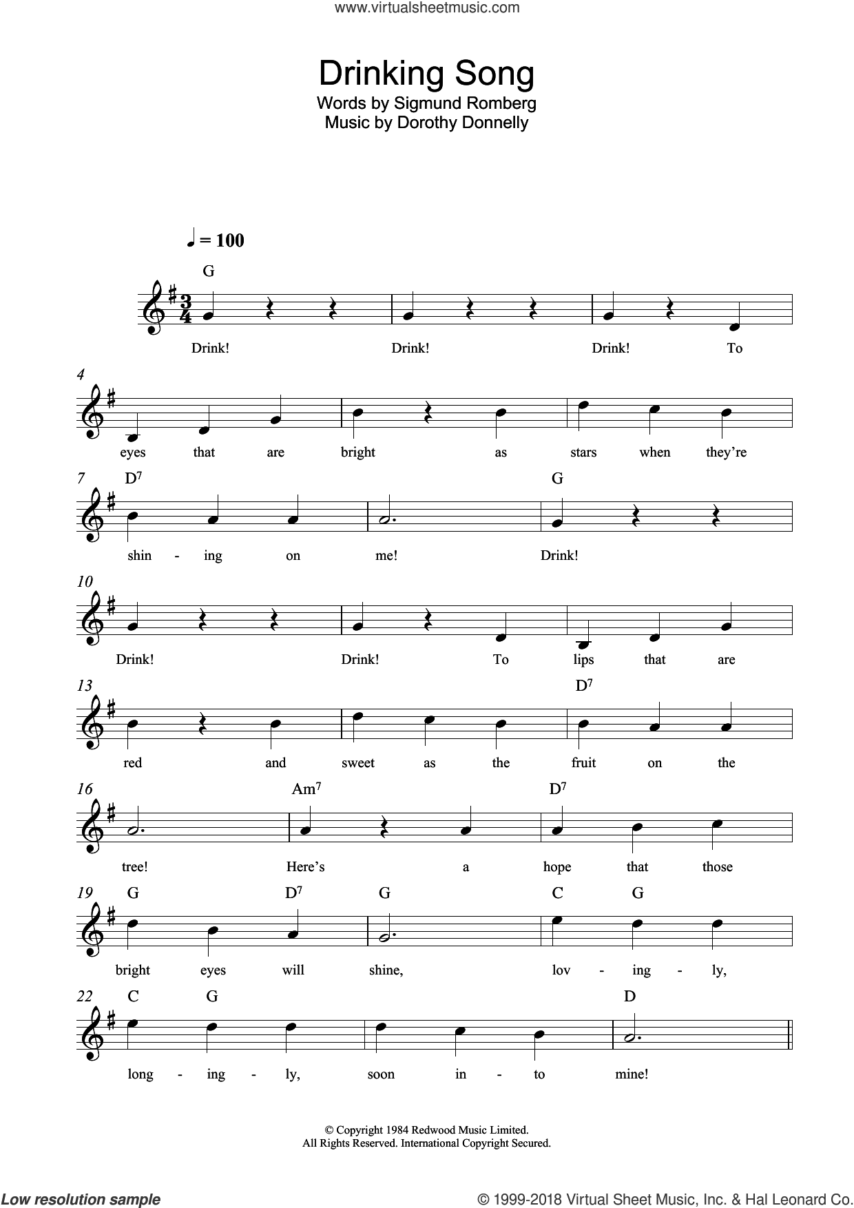 Drinking Song sheet music (fake book) (PDF)