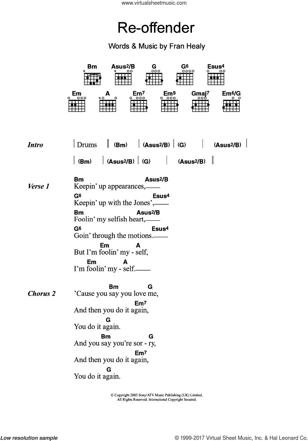 Re-offender sheet music for guitar (chords) (PDF)