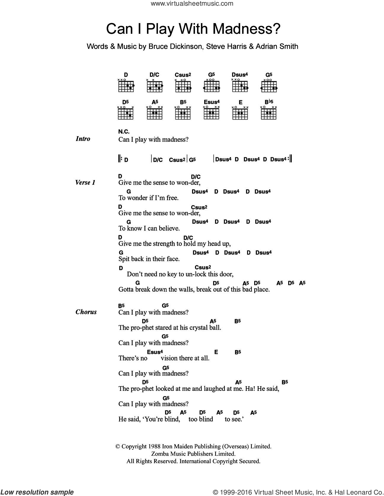 Can I Play With Madness? sheet music for guitar (chords) (PDF)
