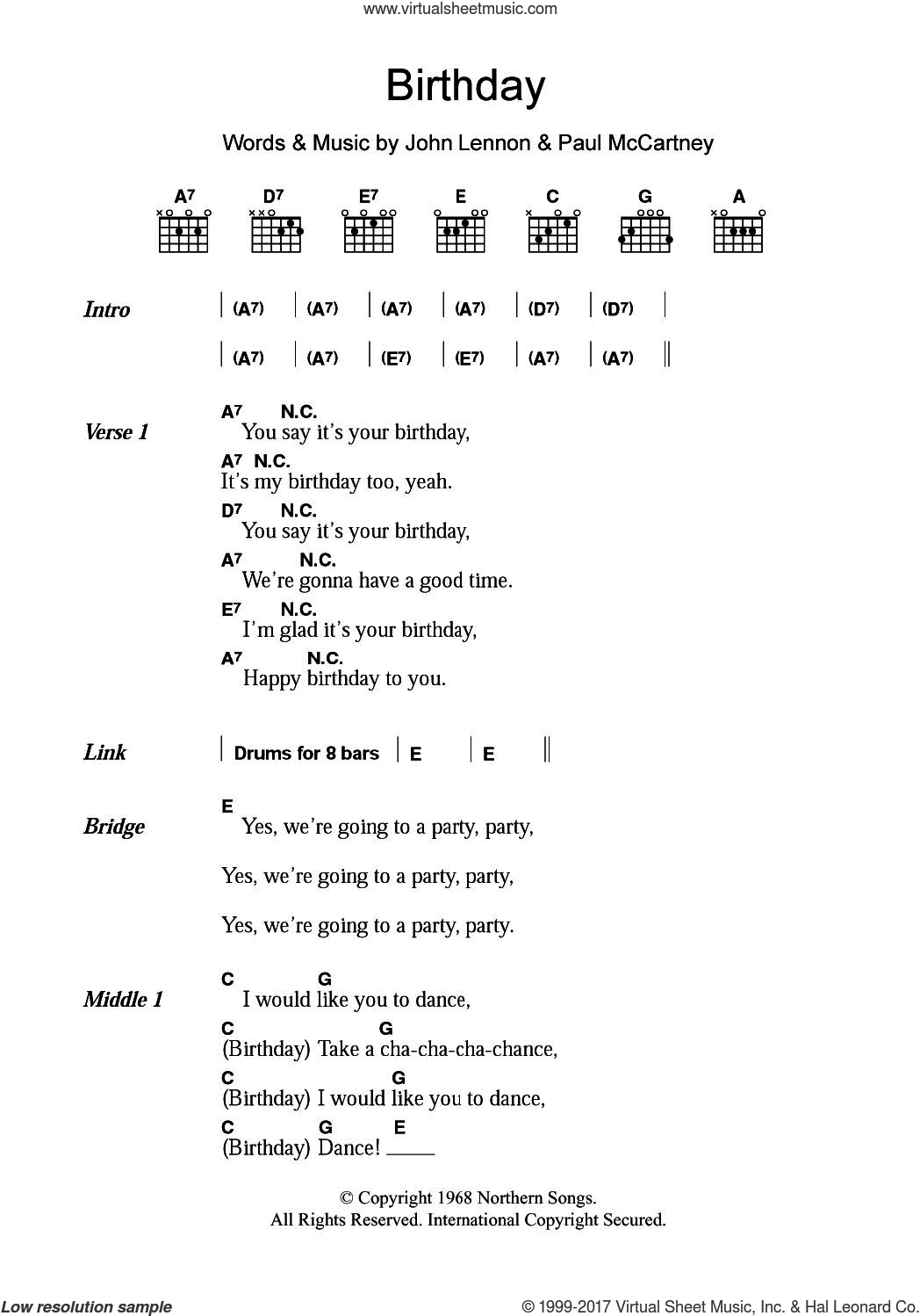 Birthday sheet music for guitar (chords) (PDF) v3