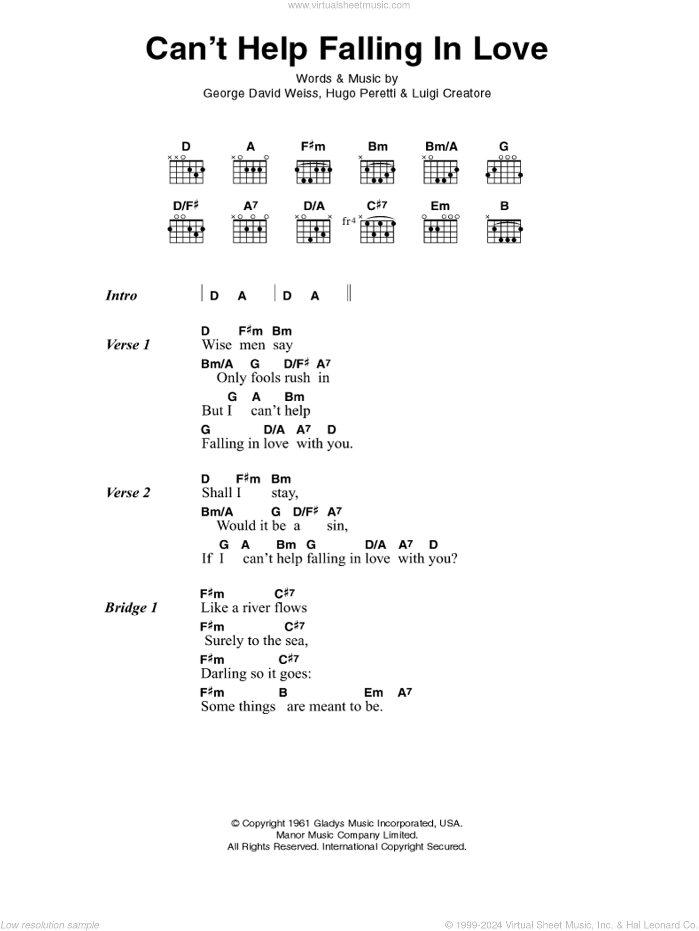 Cant Help Falling In Love Sheet Music For Guitar Chords Pdf 7095