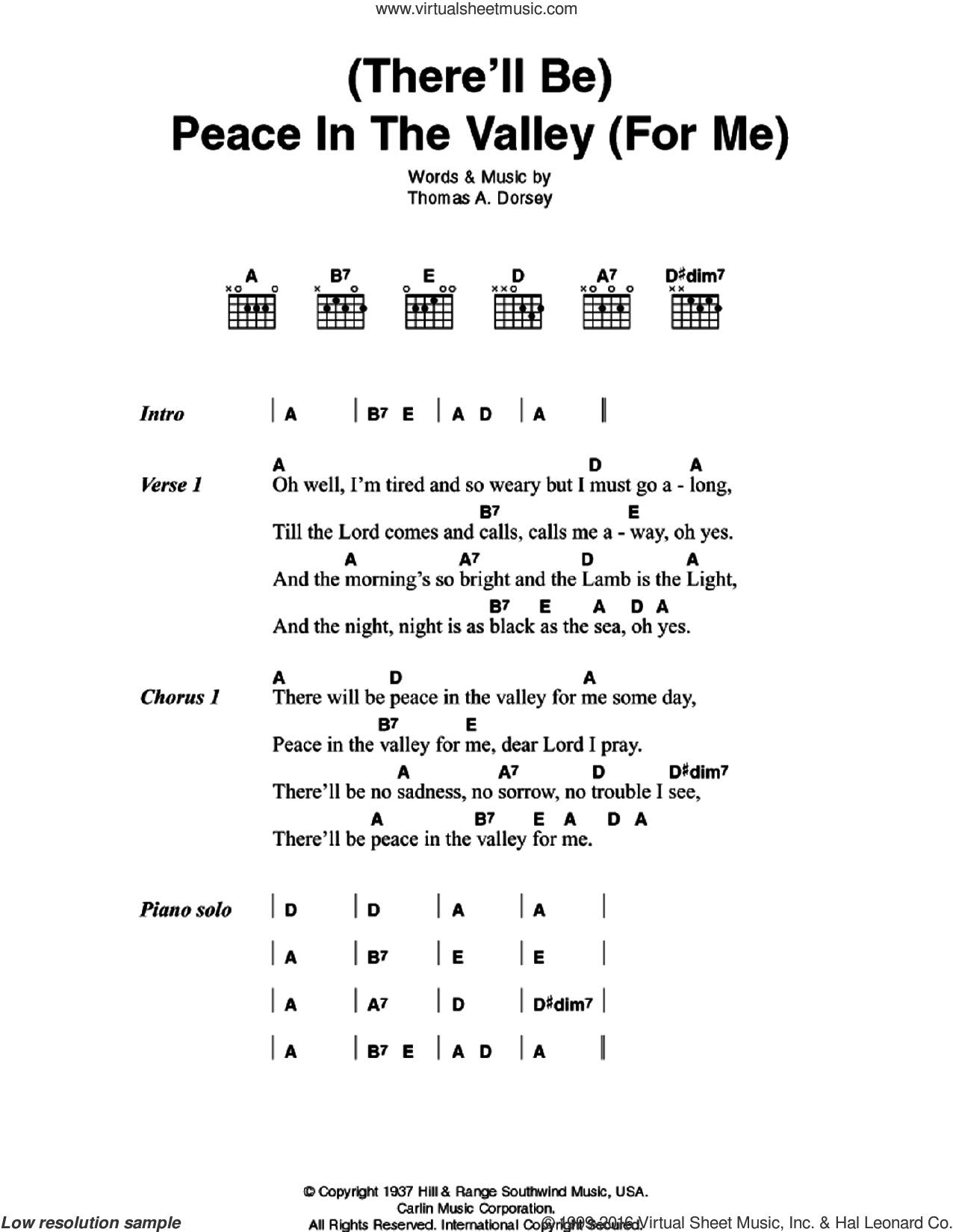 Cash There Ll Be Peace In The Valley For Me Sheet Music For Guitar Chords