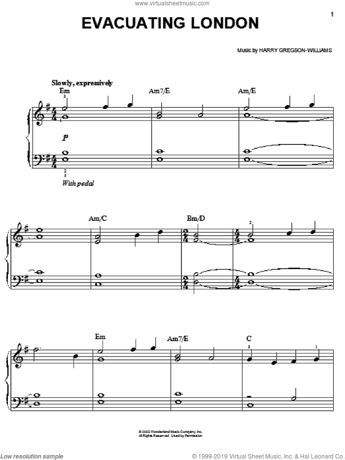 Evacuating London sheet music for piano solo (PDF-interactive)